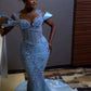 Wunderschönes himmelblaues Ballkleid mit Perlen, lang, herzförmiger Ausschnitt, Meerjungfrau-Abendkleid, formelles Kleid, DP6585