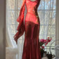Vintage Rote Stickerei Ballkleid Perlen Meerjungfrau Abendkleid Langes Abendkleid DP6634