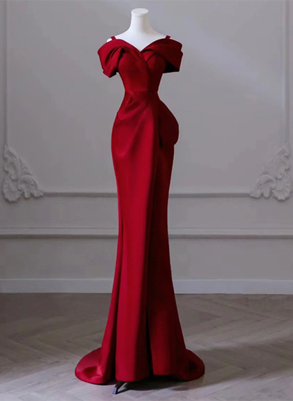 Charming Red Straps Off Shoulder Mermaid Long Prom Gown Evening Dress, DP3466