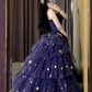 Stunning Purple Star Tulle Lace Evening Ball Gown Birthday Outfits, DP3425