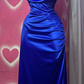 Spaghetti Straps Sheath Satin Royal Blue Long Prom Party Dress DP3858