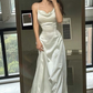 White Straps A-Line Satin Long Party Dress Evening Dress, DP2977