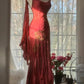 Vintage Rote Stickerei Ballkleid Perlen Meerjungfrau Abendkleid Langes Abendkleid DP6634