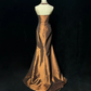 Brown Halter Neck Mermaid Beaded Satin Long Formal Prom Dress Evening Dress, DP5323
