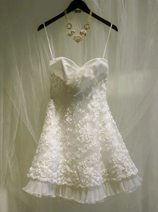 Cute White Sweetheart Spaghetti Strap A-Line Short Party Dress Cocktail Dress Homecoming Dress DP6434