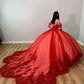 Wunderschönes rotes, perlenbesetztes, herzförmiges, schulterfreies A-Linien-Tüll-Ballkleid für die 16. Quinceanera, bodenlanges Ballkleid, Geburtstagskleid, Abendkleid, Ballkleid, DP6466