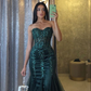 Dark Green Sweetheart Mermad Tulle Sequins Long Prom Dress, DP3752