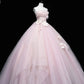 Simple Pink Applique Strapless Sweet 16 Quinceanera A-Line Tulle Floor-length Prom Dress Birthday Dress Evening Dress Ball Gown DP6458