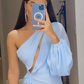 Light Blue One Shoulder Chiffon Short Party Dress Homecoming Dress, DP3538