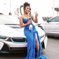 Royal Blue Strapless Mermaid Slit Prom Dress Evening Party Dress for Black Girl,DP438