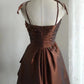 Vintage Brown Beading Design A-line Spaghetti Strap Party Dresses Homecoming Dresses DP6105