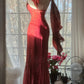 Vintage Rote Stickerei Ballkleid Perlen Meerjungfrau Abendkleid Langes Abendkleid DP6634