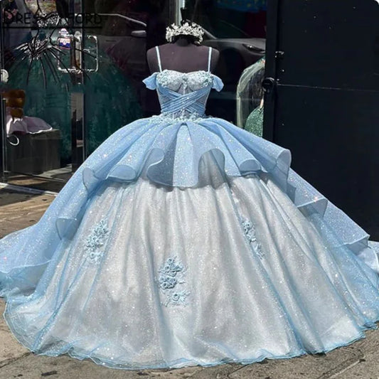 Elegant Shiny Embroidery Sweet 16 Quinceanera A-Line Floor-length Prom Dress Birthday Dress Evening Dress Ball Gown DP6441