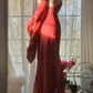 Vintage Rote Stickerei Ballkleid Perlen Meerjungfrau Abendkleid Langes Abendkleid DP6634