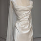 Elegant Satin Sheath Cape Sleeves Wedding Dress Draped Bridal Gown DP7047