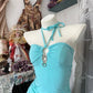 Retro Blau Sweetheart Rüschen Design A-Linie Chiffon Partykleid Homecoming Kleid DP6089