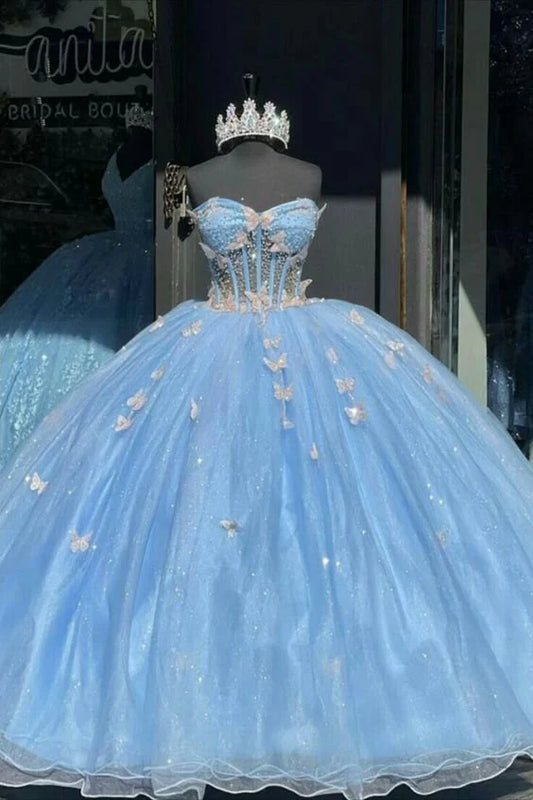 Süßes blaues Sweetheart-Applikation-Bonbon-16-Quinceanera-A-Linie-Abschlussballkleid-Geburtstagskleid-Abendkleid-Ballkleid DP6522