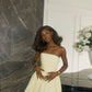 Vintage Faint Yellow Strapless A-Line Homecoming Dress Party Dress Cocktail Dress DP6681