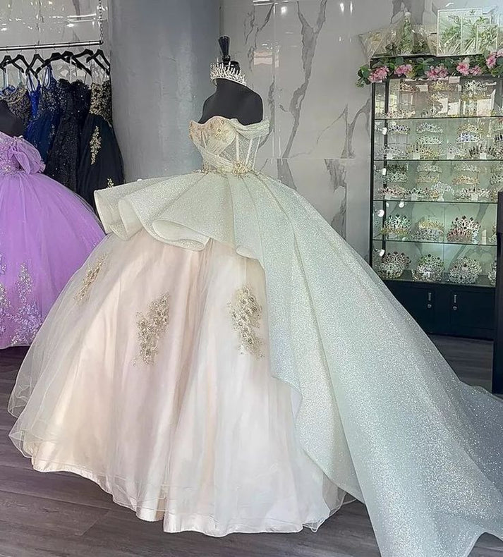 Elegant Shiny Embroidery Sweet 16 Quinceanera A-Line Floor-length Prom Dress Birthday Dress Evening Dress Ball Gown DP6441
