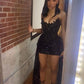 Enchanting Black Glittering Sequin Sheath Short Cocktail Dresses Party Dress Homecoming Dress DP6412