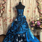 Vintage Royal Blue Applique Spaghetti Strap Prom Dress A-Line Satin Evening Gown DP7133