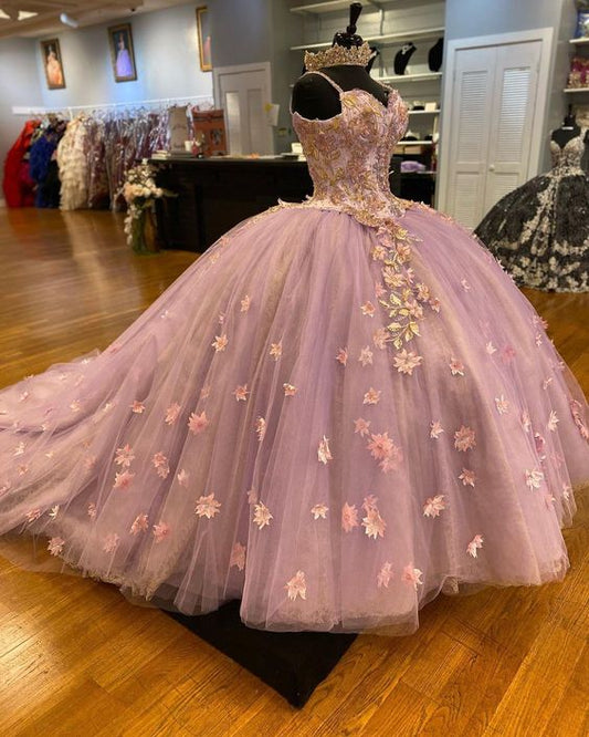 Elegantes Spaghettiträgerkleid mit Applikationen und Perlen, Sweet 16 Quinceanera, A-Linie, Tüll, bodenlang, Ballkleid, Geburtstagskleid, Abendkleid, Ballkleid DP6504