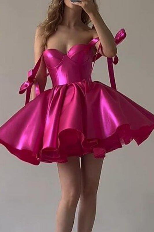 Hot Pink Sweetheart A-Line Homecoming Dress Short Party Dress, DP2958