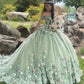 Elegantes, schulterfreies A-Linien-Ballkleid mit Applikationen in Salbeigrün für Sweet 16 Quinceanera, bodenlang, Geburtstagskleid, Abendkleid, Ballkleid DP6513