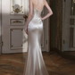 Elegant Champagne Satin Strapless Mermaid Beaded Prom Dress DP8783