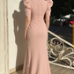 Elegant Pink Puff Sleeve Mermaid Beaded High Neck Sequin Evening Gown DP8584