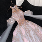 Gorgeous Shiny Pink Beaded Sequined Design A-Line Prom Dress Evening Dress Ball Gown DP6225