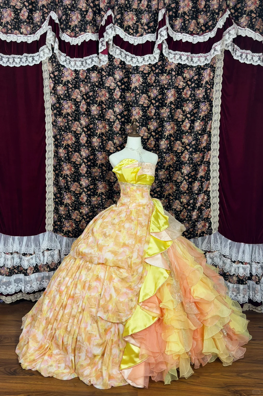 Elegant Floral Sweet 16 Quinceanera Strapless A-Line Floor-length Prom Dress Birthday Dress Evening Dress Ball Gown DP6424