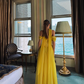 Vintage Off-the-Shoulder Satin & Chiffon Prom Dress Draped Neck Scarf Evening Gown DP8144