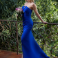 Vintage Royal Blue Strapless Mermaid High Slit Prom Dress DP8412