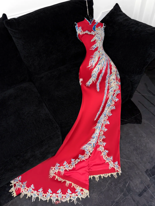 Gorgeous Shiny Red Beaded Sequined Embroidery Design Mermaid Prom Dress Evening Dress DP6227