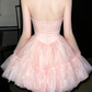 Elegant Pink Strapless Tulle Ruffle Tiered A-Line Homecoming Dress DP8832