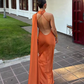 Yellow Halter Backless Mermaid Satin Long Formal Dress Evening Gown, DP3583