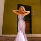 Enchanting Lavender Beaded Mermaid Evening Gown with Floral Embroidery DP8024