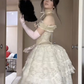 Ivory Off Shoulder A-Line Tulle Lace Birthday Dress Ball Gown, DP3786