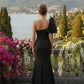 Elegant Black One-Shoulder Satin Mermaid Prom Dress DP8496