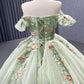 Glamorous Light Green Sweetheart Tulle Floral Appliques Quinceanera Ball Gown DP7142