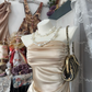Vintage Champagne Strapless Pleated Mermaid Short Tiered Party Dress Homecoming Dress DP6382