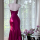 Vintage Burgundy Spaghetti Strap Pleated Mermaid Prom Dress Evening Dress DP6354