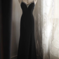 Glamorous Elegant Black Sleeveless Beaded V-Neck High Slit Prom Dress DP7658