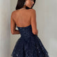 Vintage Strapless Navy Sequin Tulle A-Line Homecoming Dress DP8676
