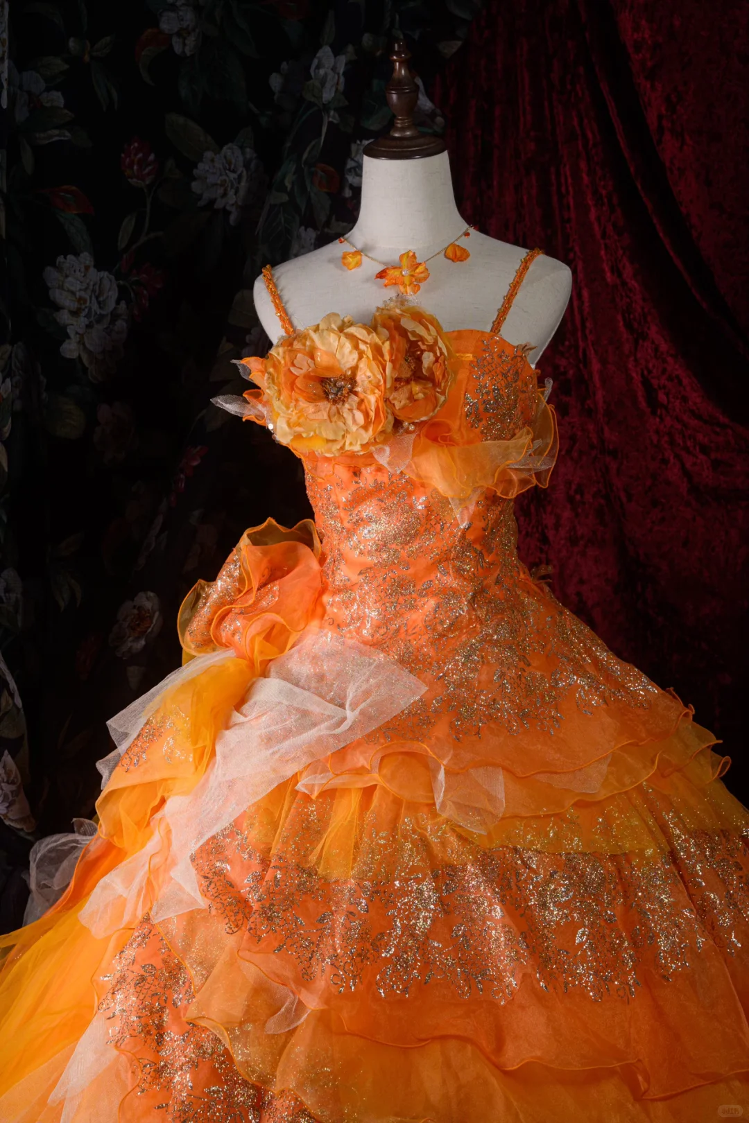 Elegant Orange Detachable Ruffled Tiered Beaded Sweet 16 Quinceanera Ball Gown DP7412