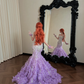 Sparkly Sequins Lavender Strapless 3D Floral Mermaid Evening Dress DP8310