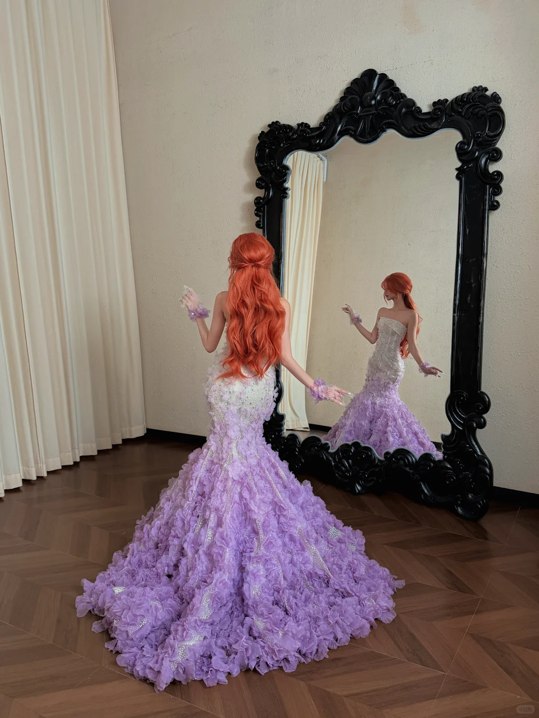 Sparkly Sequins Lavender Strapless 3D Floral Mermaid Evening Dress DP8310