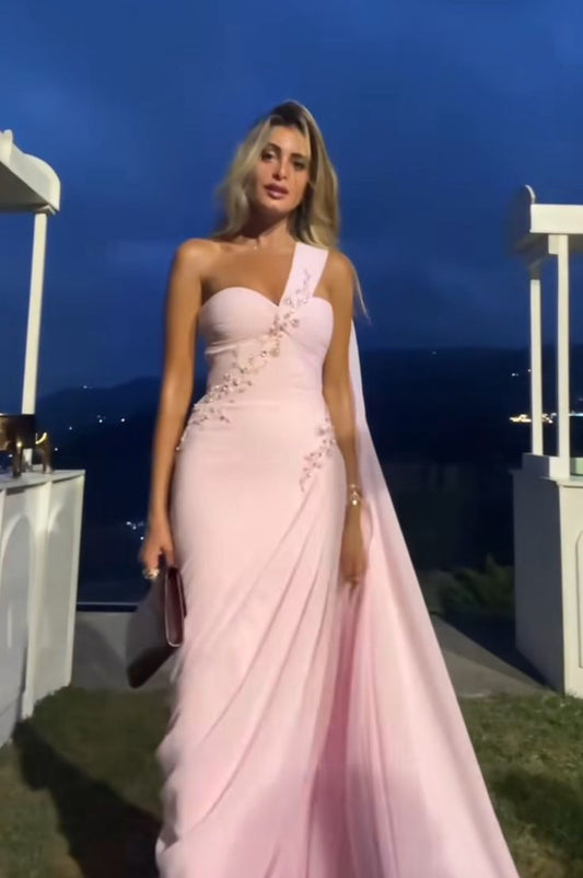 Vintage Pink Sweetheart Prom Dress Sheath Evening Dress Beaded Party Dress Long Formal Dress DP6874