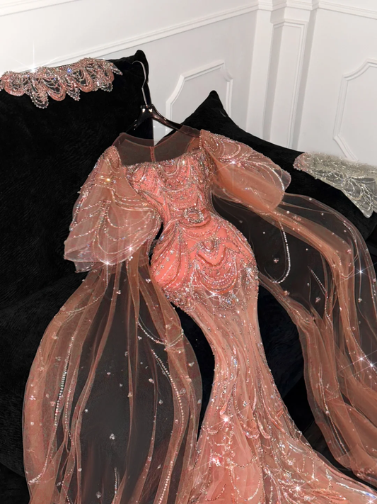 Gorgeous Shiny Orange Beaded Sequined Design Mermaid Prom Dress Evening Dress DP6226